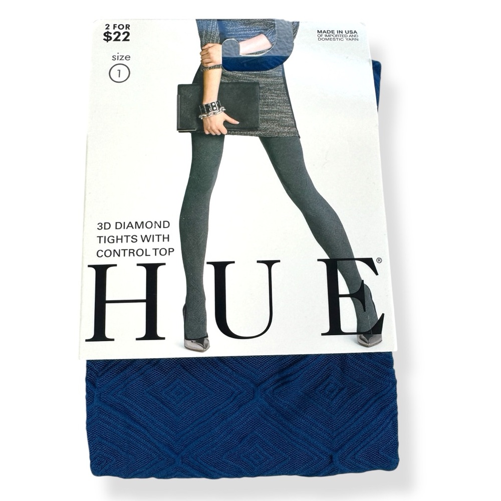 Hue 3D Diamond Tights with Control Top Womens Size 1 Imperial Blue